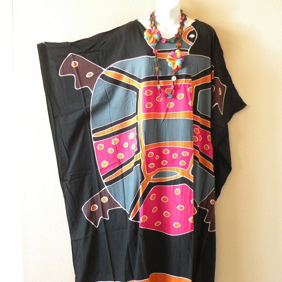 KD444 Turtle Batik Hand Painted Caftan Dolman Women Abaya Maxi Dress Up to 5X - Picture 1 of 3